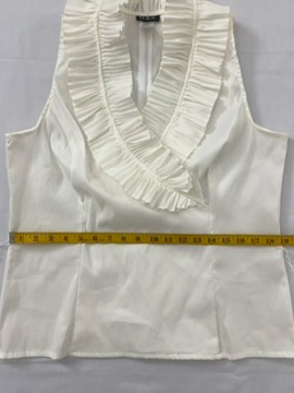 MSK Women's XL Ivory Pleated Ruffle Sleeveless Blouse Mock Neck Stretch Satin - Picture 9 of 10